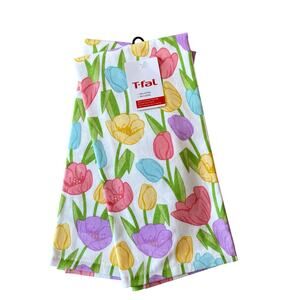 T-Fal Floral Cotton Kitchen Towels 18x28 Pop of Color Spring Tulips Set of 2 NEW
